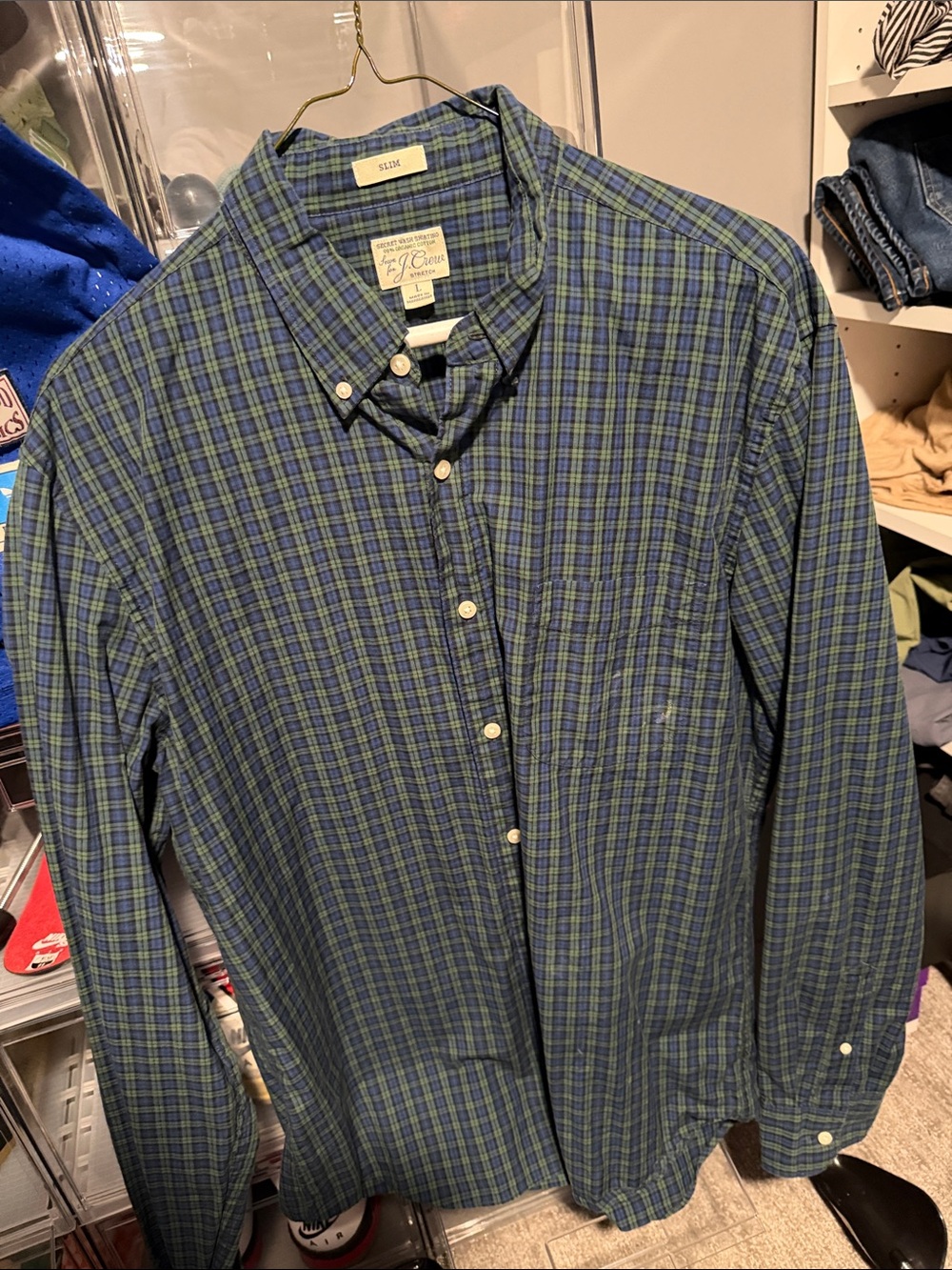 J. Crew Men’s Blue and Green Plaid Button-Down Shirt